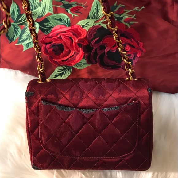 Authentic Chanel Bordeaux Silk Satin Mini Square Bag - Picture 9 of 15